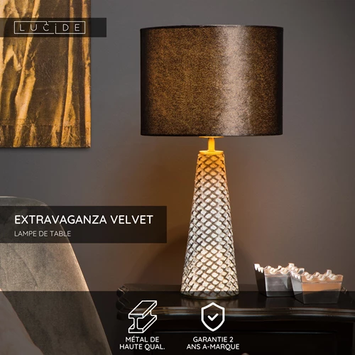 Lucide EXTRAVAGANZA VELVET - Lampe de table - Ø 25 cm - 1xE27 - Noir - USP